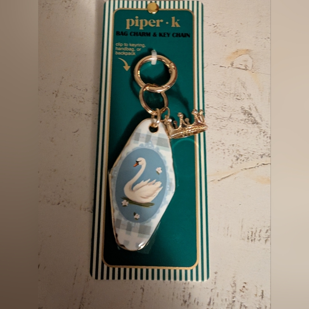 Piper Blue and Gold Swan Keychain